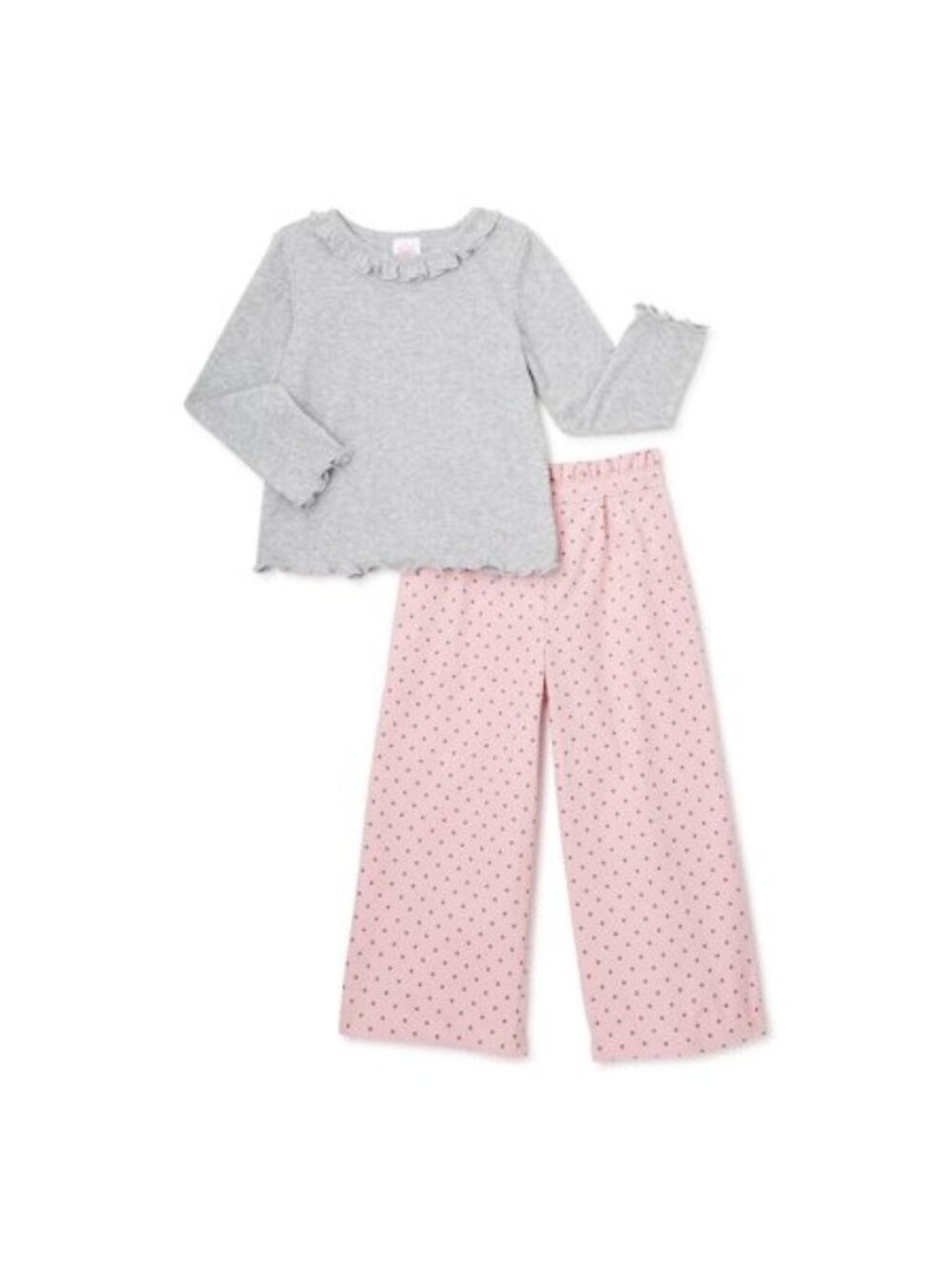 Wonder Nation Baby & Toddler Girls Lettuce Edge Top & Wide Leg Pants 2-Piece Out